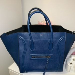 AUTHENTIC CELINE Blue Leather Medium Phantom bag